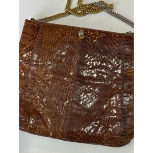 VTG Ruth E. Saltz Snakeskin Shoulder Bag Dual‑Tone Gold Silver Chain Snap Frame‎